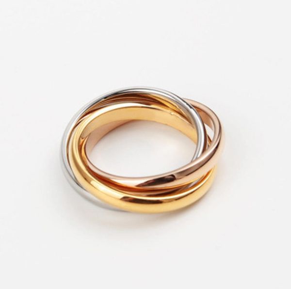 

316l titanium steel famous brand three ring connect for wedding rings for women and man ring ps54155177125, Silver