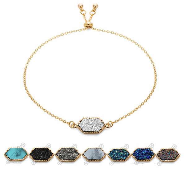 

luxury geometric druzy charm bracelets natural stone chains wrap bangle for women fashion designer jewelry gift drop 8858535, Golden;silver