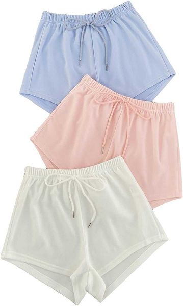 

active pants makemechic women's 3 pack elastic waist tie front casual sports shorts