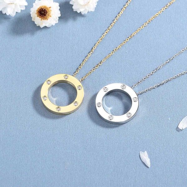 

love fashion round cake with six diamonds japanese and korean trends steel necklace feminine style simple network red accessories trend, Silver