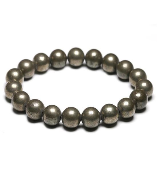 

natural pyrite 6 8 10mm chains round beads elastic line stretch beaded bracelet fashion man woman genuine gem fine jewelry2489012, Black