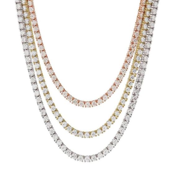 

4mm stainless steel tennis chain round cz cubic zircon classic link choker hip hop necklace 24 inch273r7712648, Silver