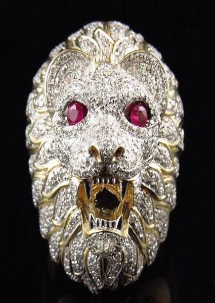

domineering rhinestone crystal men ring creative lion head rings84339015492475, Silver