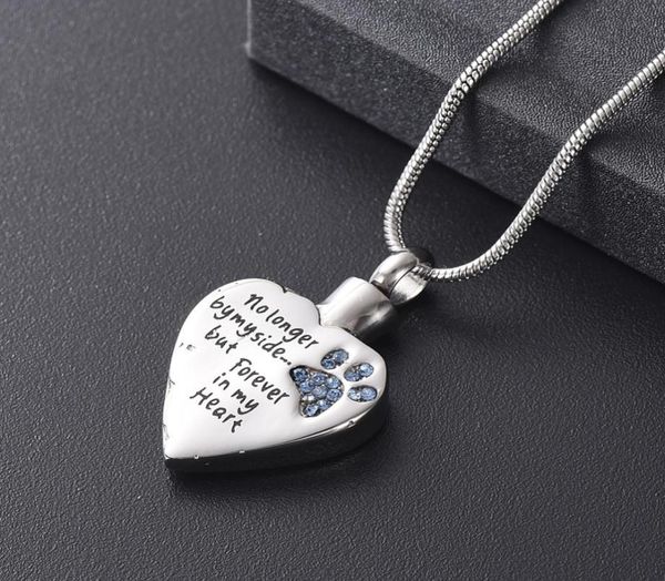 

lkj9981 carvedquot no long by my side but forever in my heart cremation necklace hold ashes for pet memorial urn jewelry pendan3356825, Silver