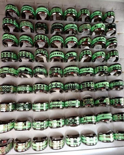 

whole 50pcs mix glow in the dark 316l stainless steel ring jewelry lots213u5457107, Silver