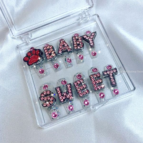 

false nails custom name glittery press on nails y2k handmade long coffin false nail set reusable fake nail with glue tips gift 230715, Red;gold