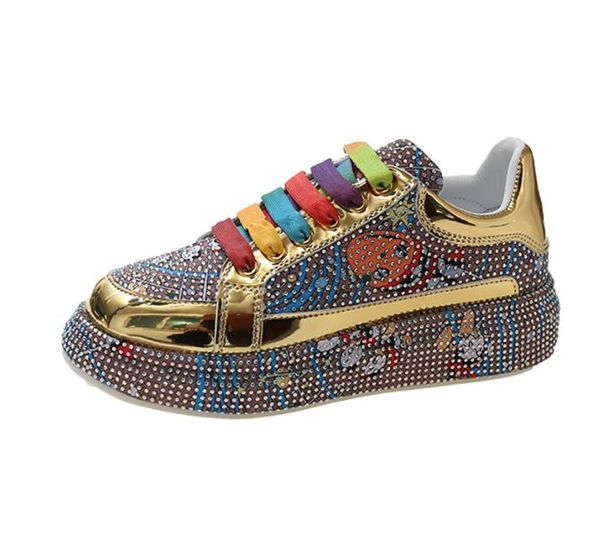 

new autumn women platform shoes rhinestones thick-soled white silver shoes shining crystal sneakers trend casual sneakers for girls shoes 35, Black
