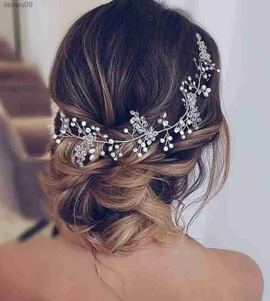 

trendy pearl rhinestone crystal bridal headband handmade wedding hair accessories for women bride headdress girl tiara headpiece l230704, White;golden