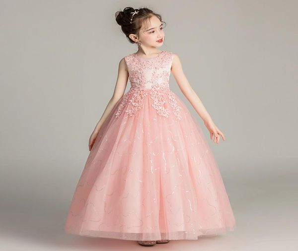 

retail baby girls dress flower appliqued long mesh wedding dress kids floral embroidered princess evening skirts children boutique3644966, Red;yellow