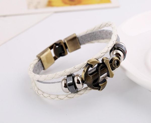 

21cm black brown leather bracelet bangles alloy boat anchor rudder marin sailor sea men wristband viking pirate vintage jewelry 3128349, Golden;silver