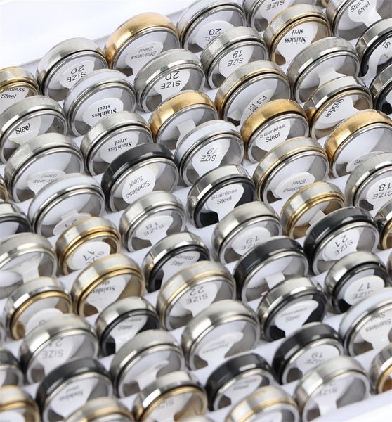 

fashion stainless steel jewelry rings decompression for men women 15 kind of rotatable spinner mix style bulk 36pcslots3459651, Golden;silver