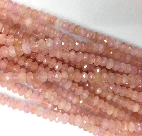 

natural genuine pink morganite hand cut loose gemstone faceted rondelle necklace bracelet jewelry beads 155quot 052489735, Black
