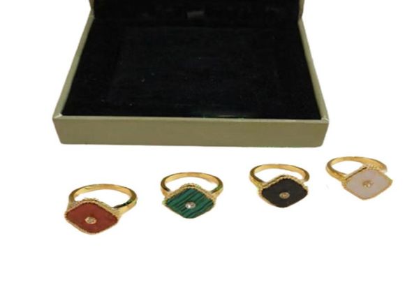 

2022 new four leaf clover crystal ring fashion brand wedding ring for women luxury natural turquoise designer rings stainless stee9961846, Silver