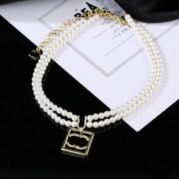 

designer double layer white pearl letter ccity pendant necklace brand gold necklace women's party, Silver