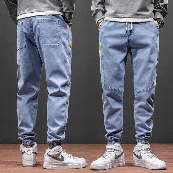 

blazers spring summer baggy men's cargo jeans fashion harlan cotton streetwear haruku pants joggers elastic waist trousers male m5xl, White;black