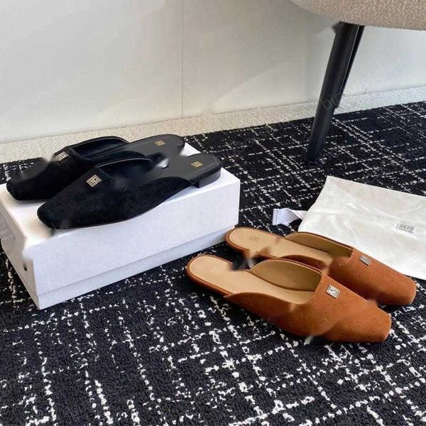

toteme designer slippers women's platform sandals clogs suede mule shoes simple loafers flat casual shoes dress shoes, Black