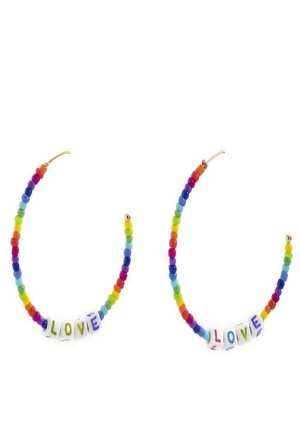 

bohemian rainbow color beads stud earrings cshaped love letter ear drop european women acrylic rice beaded alloy dangle earring j8756710, Golden;silver