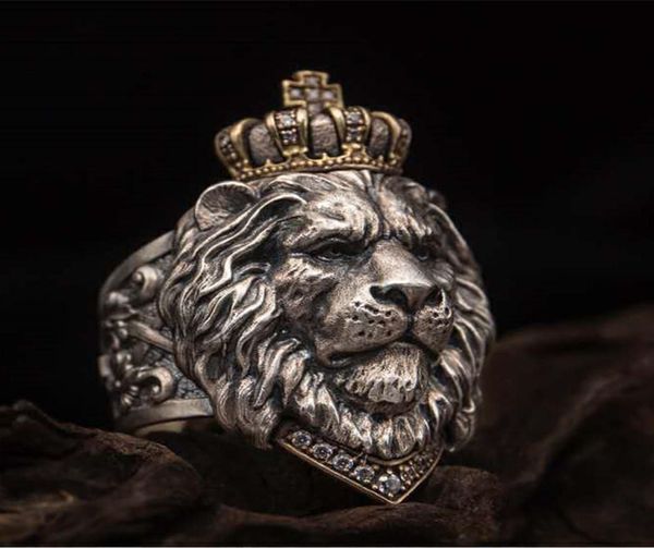 

punk animal crown lion ring for men male gothic jewelry 714 big size2115421, Silver