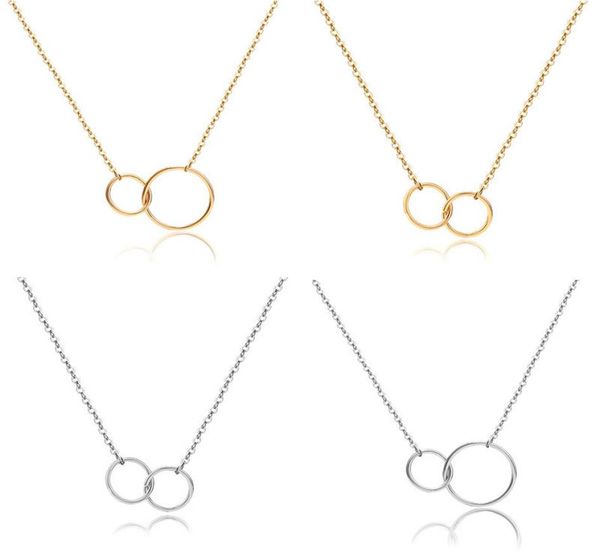 

new casual double circle designer necklace silver gold chain women initial eternity interlocking hoop infinity pendant statement n7763725