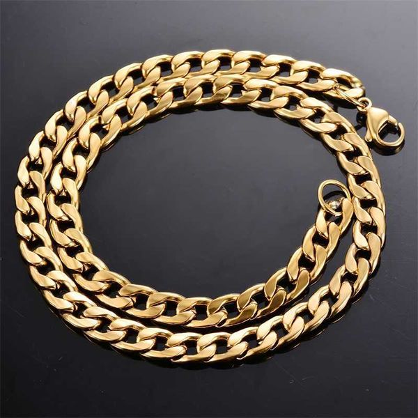 

strands 1 piece length 21cm 100cm gold color flat curb chain necklace 3mm 7.5mm stainless steel link for men women 230613, Black