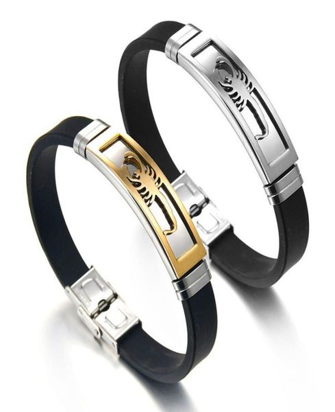 

silicone bracelets gold silver punk stainless steel bangle scorpion design length adjustable men jewelry wristbands gifts8341806, Black