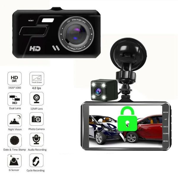 

bt200 4 inch ips touch screen dash cam 1080p car dvr dual lens dash camera dashcam wide angle video recorder rear camera night vision
