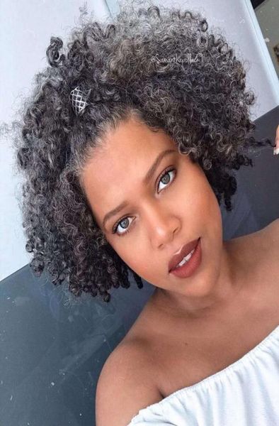 

shake and go grey kinky human hair ponytail extension clips drawstring afro puff chignon horsetail curly pony tail hairpiece 140g 2939271, Black