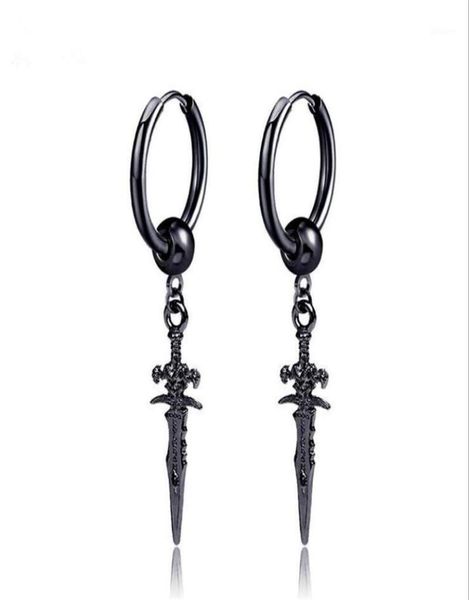 

stud retro black cool sword cross earrings piercings for women men personality non piercing fake punk jewelry19443639, Golden;silver
