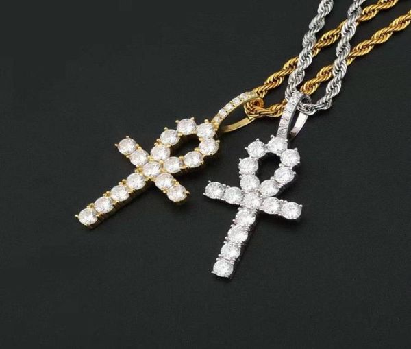 

hip hop iced out ankh cross pendant necklaces 925 sterling silver luxury designer mens bling diamond christian pendants rapper cha8938601