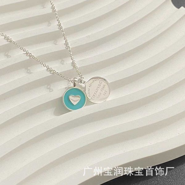 

high version tiffay round brand enamel love necklace s925 silver simple and fashionable heart shaped collar chain small high sense, Black