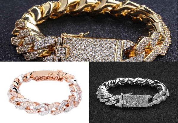 

rillz 20mm iced out mens zircon curb cuban link bracelet hip hop jewelry thick heavy copper material cz chain bracelet gifts j3386198, Black