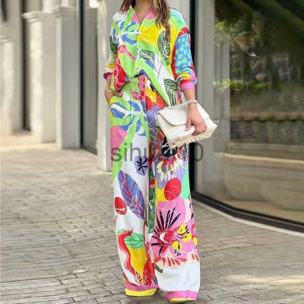 

women's two piece pants womens outifits temperament print loose long sleeves +wide-leg pants fashion two-piece set female fashion outfi, White