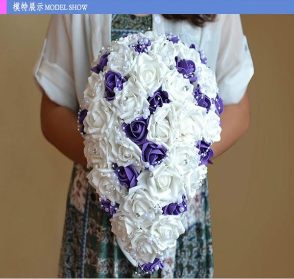 

2019 pe artificial flowers bridal wedding bouquet waterdrop bride marriage bridesmaid handholds home decoration purple4842377