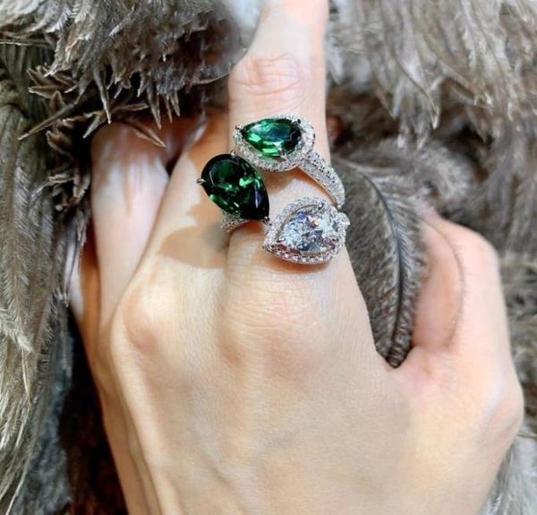 

highend emerald malachite green zircon diamond ring female opening adjustable light luxury cool style jewelry wedding accessories1853413, Silver