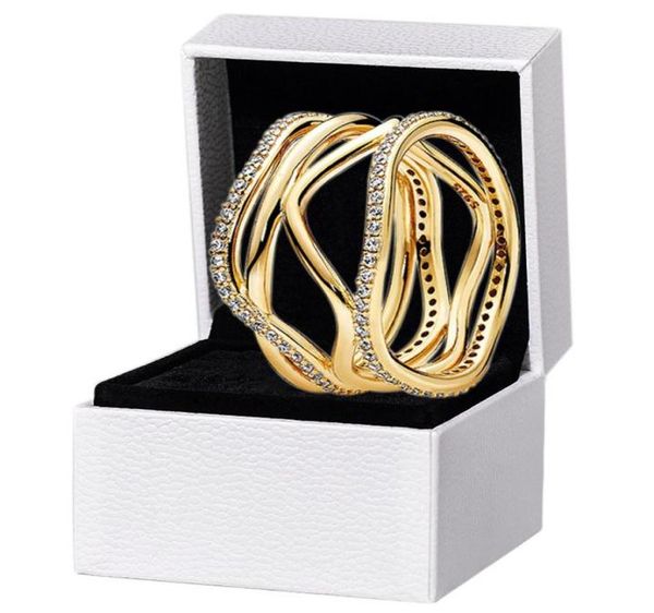 

cz diamond line yellow gold plated swirl ring women's wedding jewelry for 925 silver girlfriend gift rings with original box set3479504, Slivery;golden