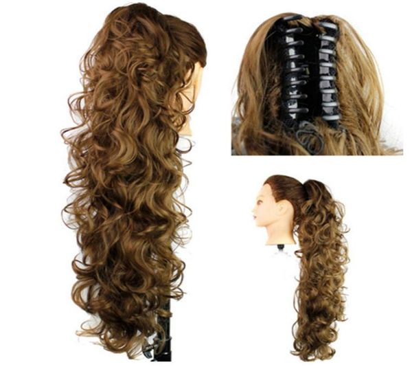 

synthetic hair ponytails claw pony tails women curly wavy clip in on hair extensions 31inch 220g hair pieces 12colors1998358, Black