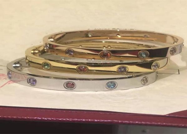 

multicolor diamond bangles women men titanium bracelets love gold silver rose nail bracelet jewelry with steel screw screwdriver b6653116, Black