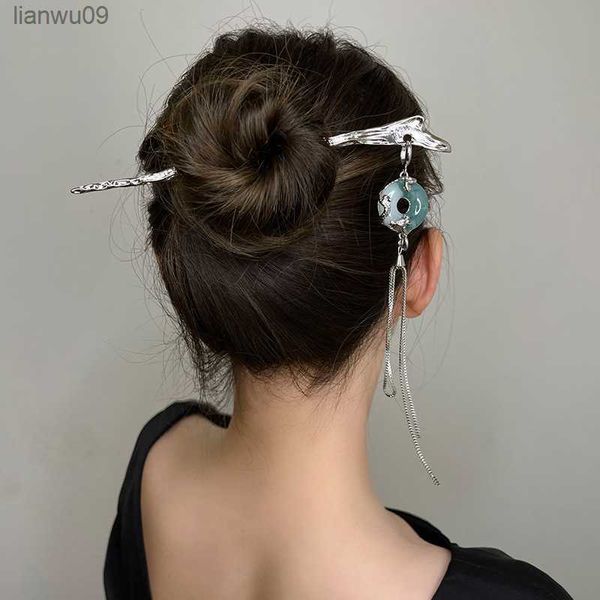 

dragonshaped jade pendant tassel hairpin retro step shaking handmade curly hair hanfu headdress ethnic hairpin l230704, White;golden