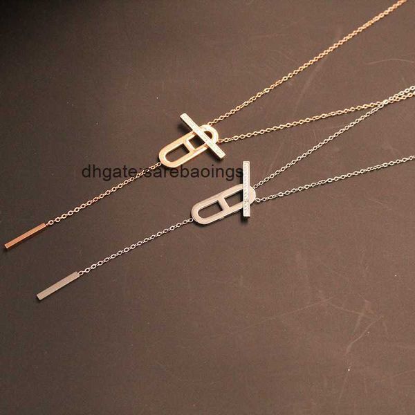 

aher mas designer luxury nacklace full diamond h pig nose necklace with diamond buckle collar chain women's rose gold versatile neckwea, Silver