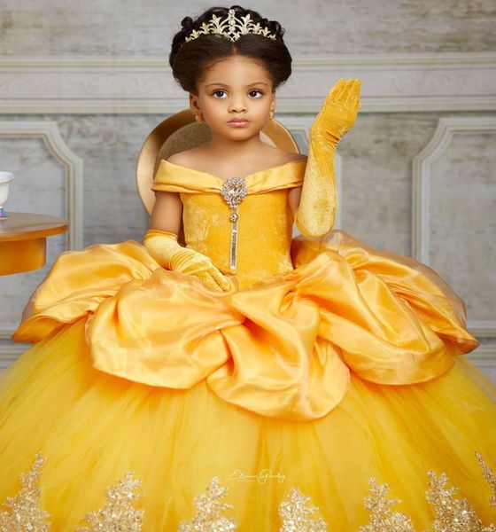 

yellow lace crystals 2021 flower girl dresses bateau balll gown little girl wedding dresses communion pageant dresses gowns5609318, White;blue