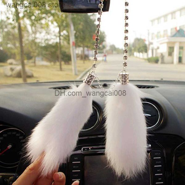 

interior decorations fashion imitate mink fur car pendant crystal diamante rearview mirror hanging fox plush ornaments charm auto interior d