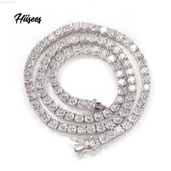 

hip hop 3mm 4mm 5mm tennis chain 1 row cubic zirconia diamond necklace 18k gold plated tennis necklaces fine jewelry, Silver