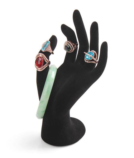 

new black velvet jewelry ring bracelet necklace hanging hand display holder stand show rack resin whole6836328