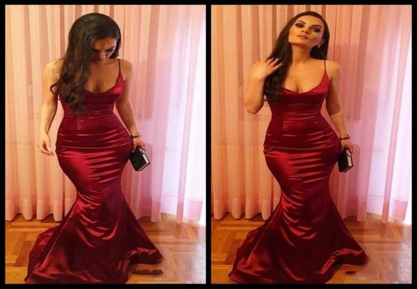 

dark red mermaid long prom dresses 2020 spaghetti straps burgundy backless evening dress formal party prom gowns custom made6286767, Black