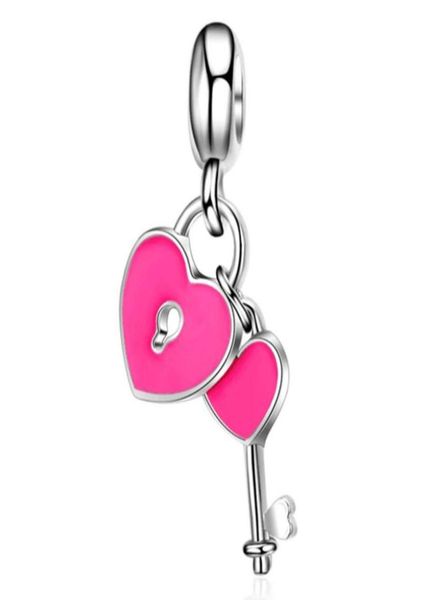 

50pcslot fashion rose enamel heart lock key design alloy metal diy charms fit european braceletnecklace low ped1638460711, Bronze;silver