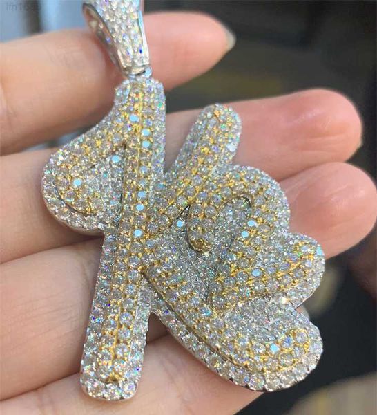 

certified customarized 10k solid gold full vvs moissanite paved k2 heavy pendant moissanite letter pendant, Silver
