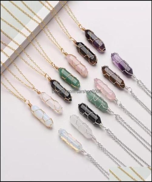 

pendant necklaces hexagonal cylindrical crystal necklace natural stone wire wrap for women men fashion jewelry drop delivery 2021 1187281, Silver