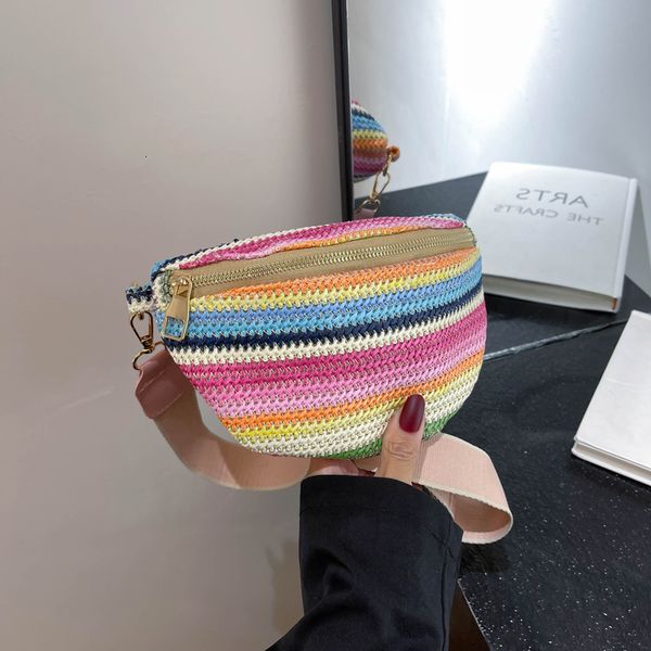 

waist bags striped knitted bag for women weaving fanny packs female pouch ladies wide strap crossbody chest travle handbag 230717