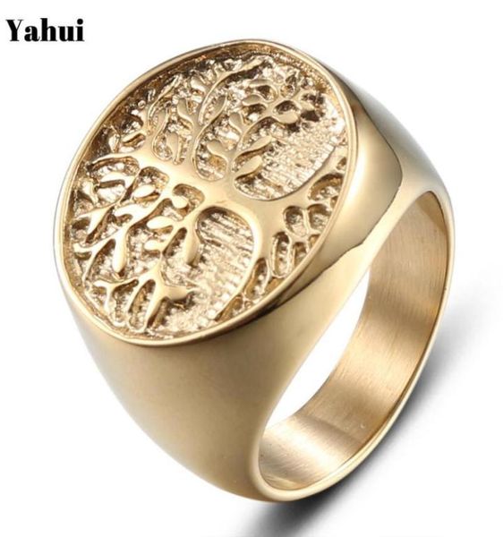 

european and american fashion golden tree of life titanium steel ring personality men women punk love engagement jewelr band rings1783021, Silver