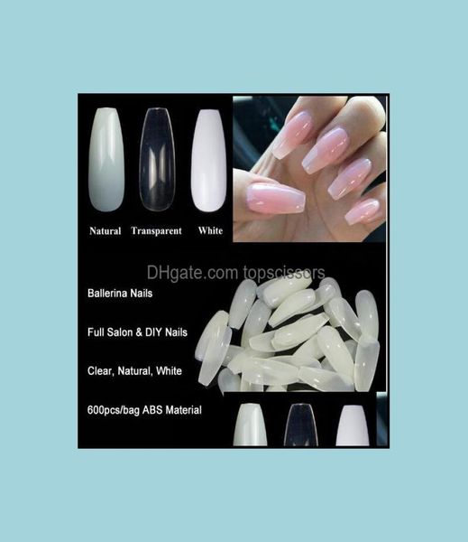 

false nails nail art salon health beauty whole 600pcsbag ballerina tips transparentnatural coffin flat shape fl er manicure 2868898, Red;gold